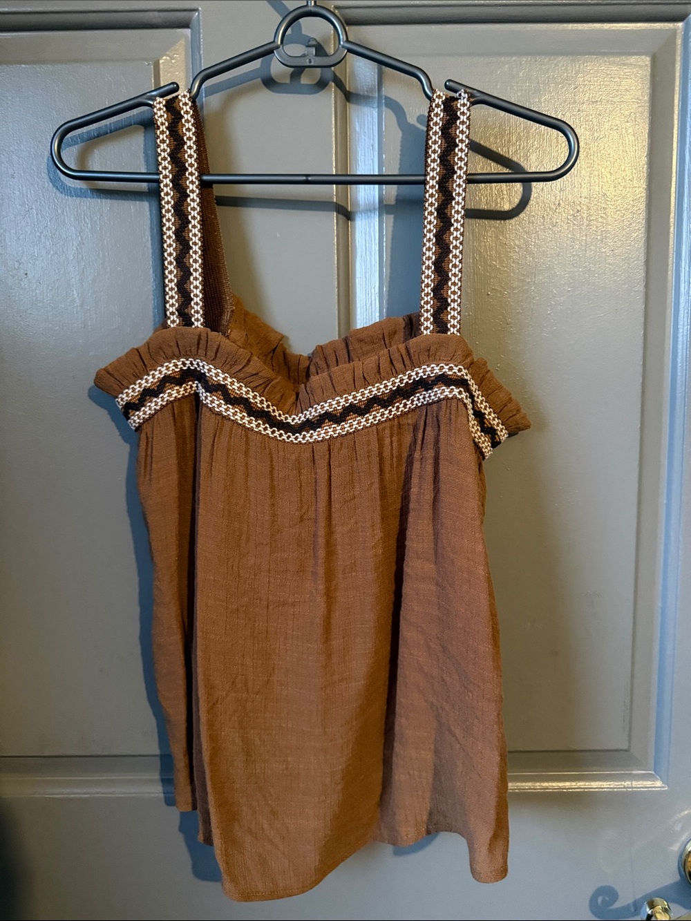 Blu Pepper Brown Sleeveless Top with Braided Trim